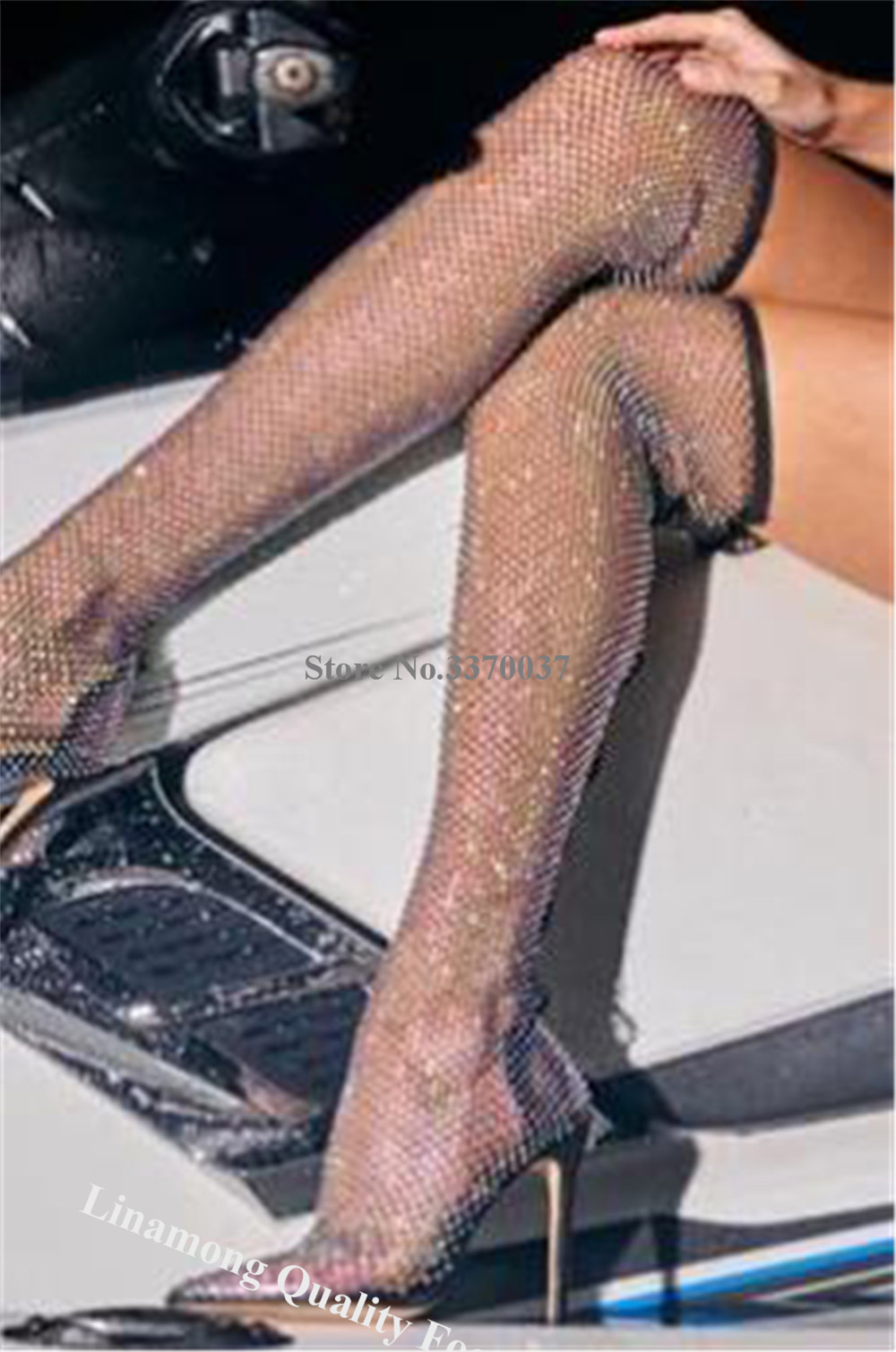 Linamong strass malha meias lo - Knee High Sock Women avaliação e preço